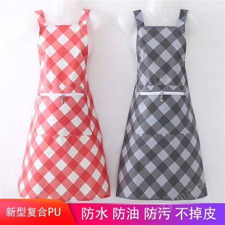 鸿沃新款方块PU厨房围裙 复合防水防油面料 多色可选